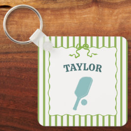 Llavero Dibujo Personalizado de Pickleball con Rayas Verde