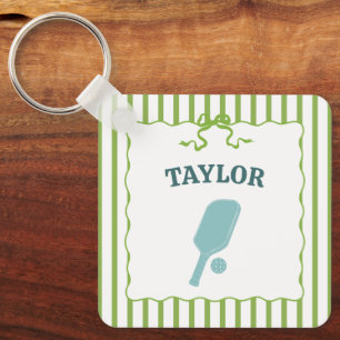 Llavero Dibujo Personalizado de Pickleball con Rayas Verde