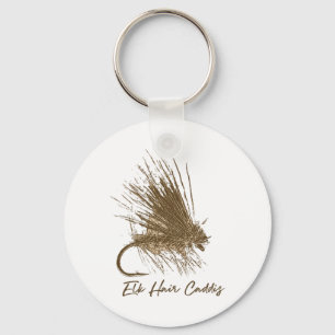 Llavero Dibujo vintage de mosca de pelo de alce Caddis de 