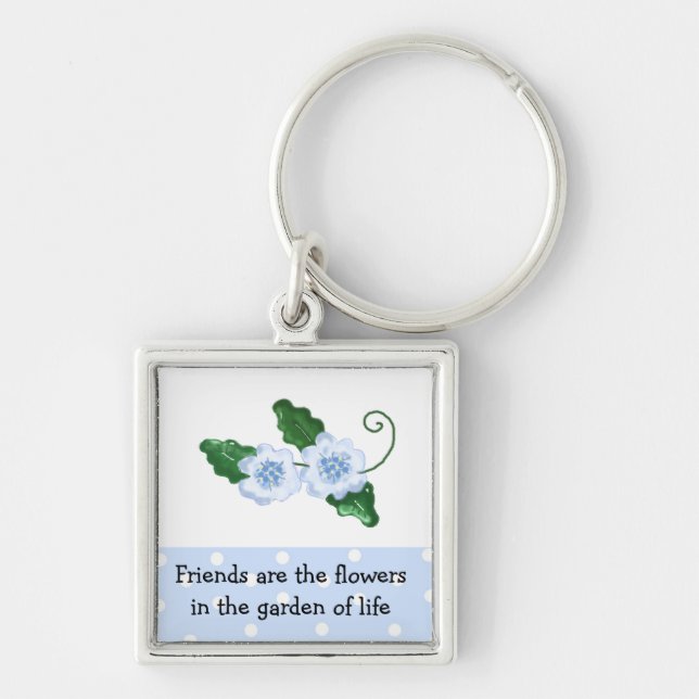 Llavero Dicho de amistad floral azul (Frente)