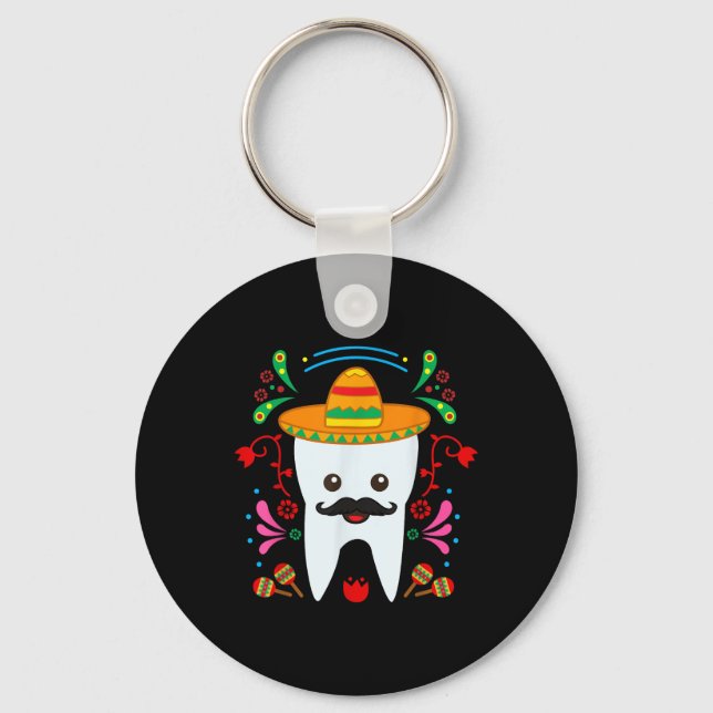 Llavero Diente dental floral Funny Cinco De Mayo Mexicano  (Anverso)