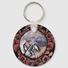 Llavero Diluir Calico Kitty Cat Red Poppy Flores Gatos