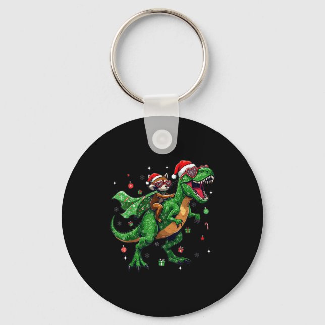 Llavero Dinosaur Christmas T Rex Raccoon Santa Holiday  (Anverso)