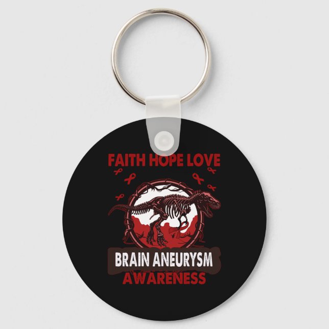Llavero Dinosaur Faith Hope Love BRAIN ANEURYSM Conciencia (Anverso)