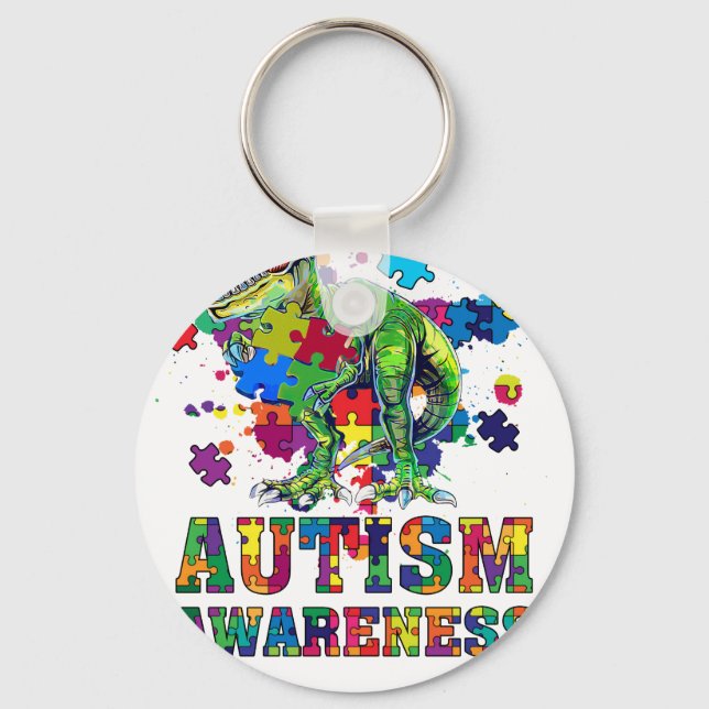 Llavero dinosaurio de conciencia sobre el autismo (Anverso)