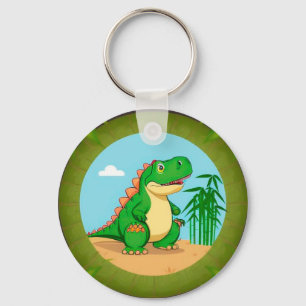 Llavero Dinosaurio de dibujos animados en una escena tropi