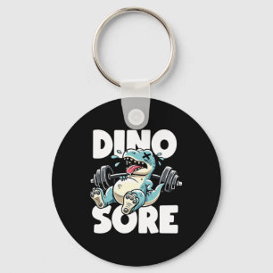 Llavero Dinosaurio divertido levantando pesas en el gimnas