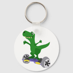 Llavero Dinosaurio divertido verde T-Rex en patineta motor