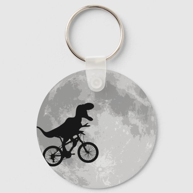 Llavero Dinosaurio en bicicleta en cielo con luna (Anverso)