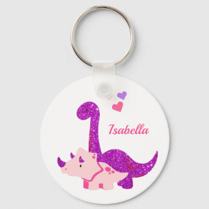 Llavero Dinosaurio Purpurinoso lindo morado personalizado
