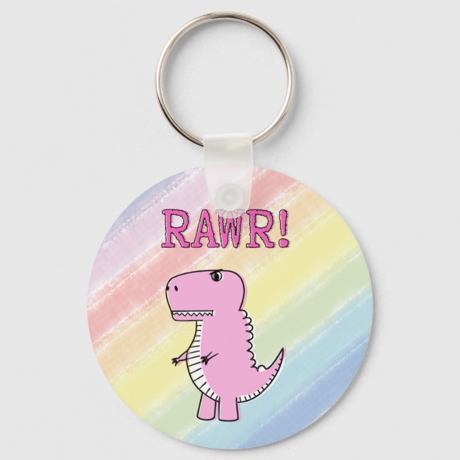 Llavero Dinosaurio T-Rex, Personalizado Rosa Cuto Y Enojad (Anverso)