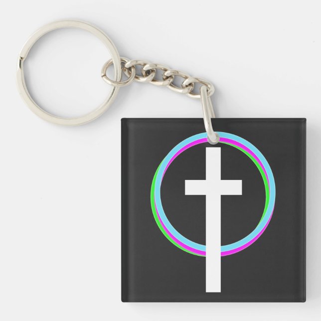 Llavero Dios Anillo Circular Neón Logotipo Cristiano Fe (Frente)