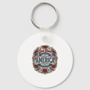 Llavero Dios bendiga a América floral patriótico vintage