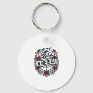 Llavero Dios bendiga a América Floral Patriótico Vintage