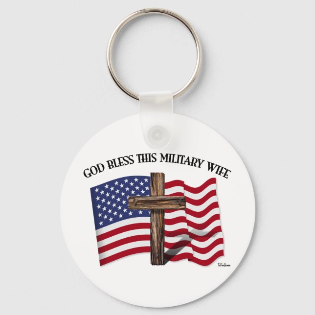 Llavero DIOS BENDIGA A ESTA ESPOSA MILITAR - cruz escarpad (Anverso)