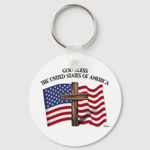 Llavero DIOS BENDIGA ESTADOS UNIDOS DE AMÉRICA cruz bander