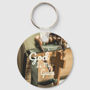 Llavero Dios es mi guía Biblia y la cruz del Rosario