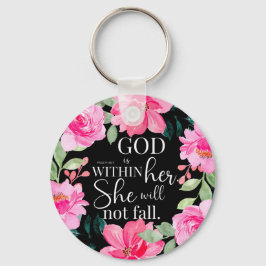 Llavero Dios está dentro de ella - Salmo 46:5 Floral rosa