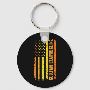 Llavero Dios Familia Esquí Alpino Nosotros Bandera America