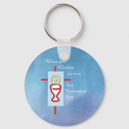 Llavero Dios, primera comunión sagrada, azul