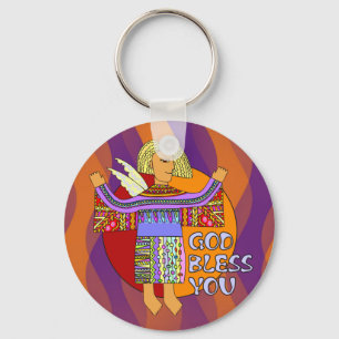 Llavero Dios te bendiga   Olas violetas naranjas