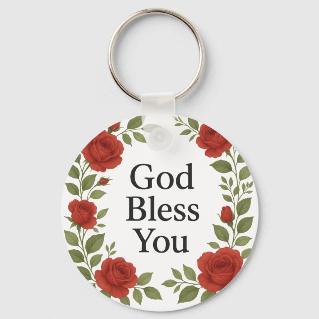 Llavero Dios te bendiga Rosa floral religiosa (Anverso)