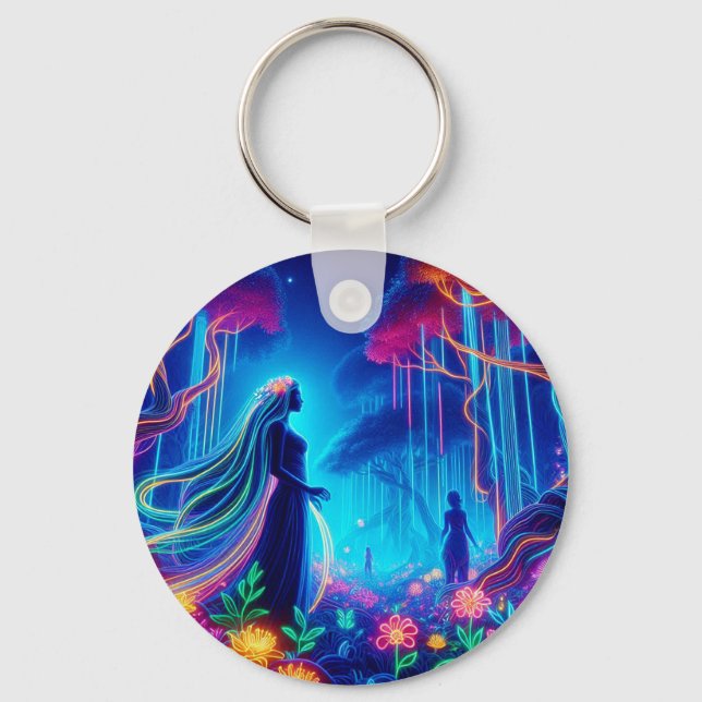 Llavero Diosa Neon Forest Of Light Fantasy arte de cuento  (Anverso)