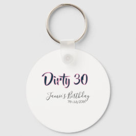 Llavero Dirty 30 happy birthday name date pink gray callig