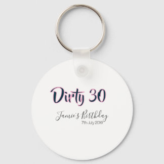 Llavero Dirty 30 happy birthday name date pink gray callig