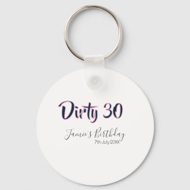 Llavero Dirty 30 happy birthday name date pink gray callig (Anverso)