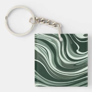 Llavero Diseño abstracto de ondas esmeraldas