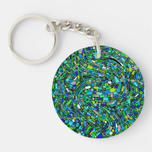 Llavero Diseño abstracto formas de ondas azules y verdes