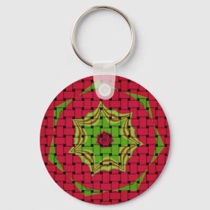 Llavero Diseño africano encantador tejido en rojo y verde