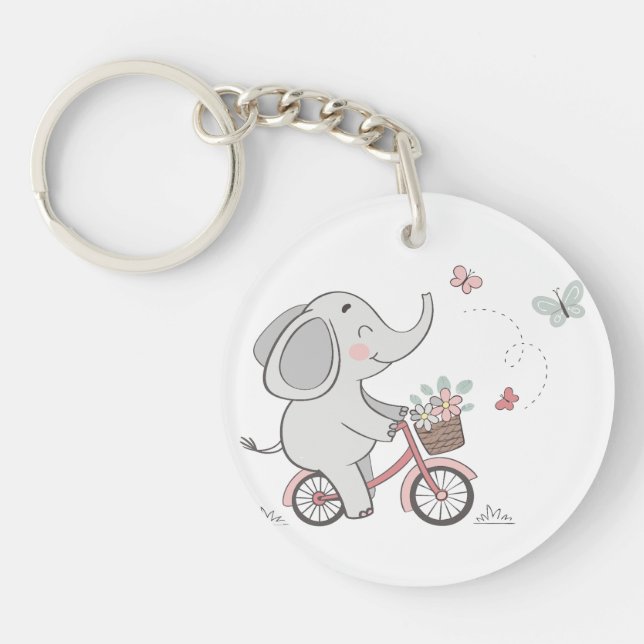 Llavero Diseño animal de elefante caprichoso en bicicleta  (Frente)