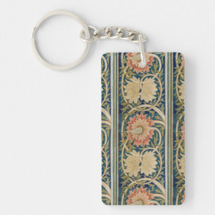 Llavero Diseño Antiguo de Bordado de Seda Floral Rosa de W