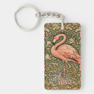 Llavero diseño art nouveau de flamenco rosa vintage