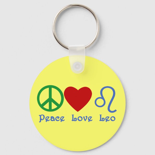 Llavero Diseño astrológico de Peace Love Leo (Anverso)