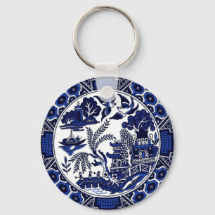 Llavero Diseño azul azul y blanco del sauce de China