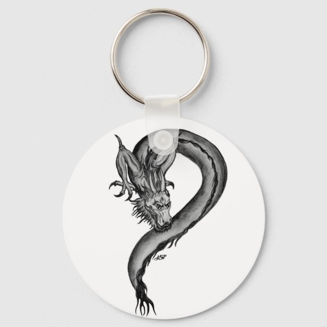 Llavero Diseño blanco y negro de Dragon (Anverso)