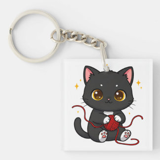 Llavero Diseño Chibi de Gato Negro Juguetón