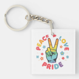 Llavero Diseño colorido con mano de paz, amor y orgullo