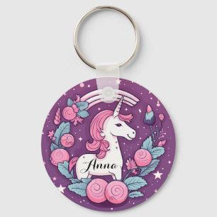 Llavero Diseño corto de unicornio en rosa personalizado