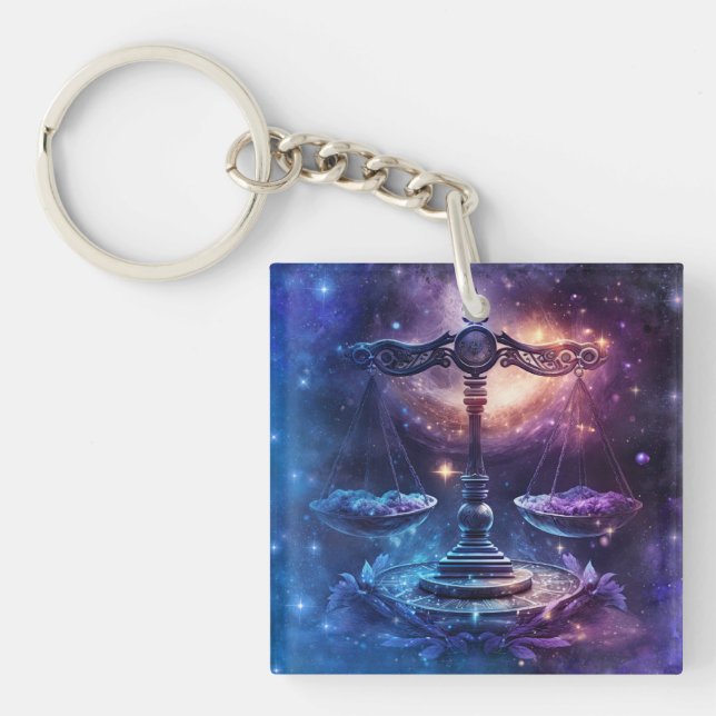Llavero Diseño de acuarela de Rótulo libra zodiac (Frente)