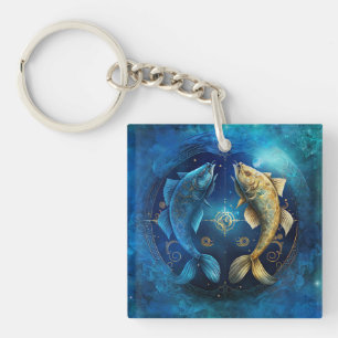 Llavero Diseño de Acuarela del Signo Zodiacal Piscis