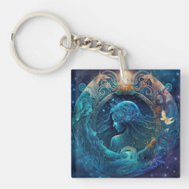 Llavero Diseño de Acuario Signo del Zodiaco en Acuarela