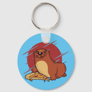 Llavero Diseño de adorable cría de nutria comiendo delicio