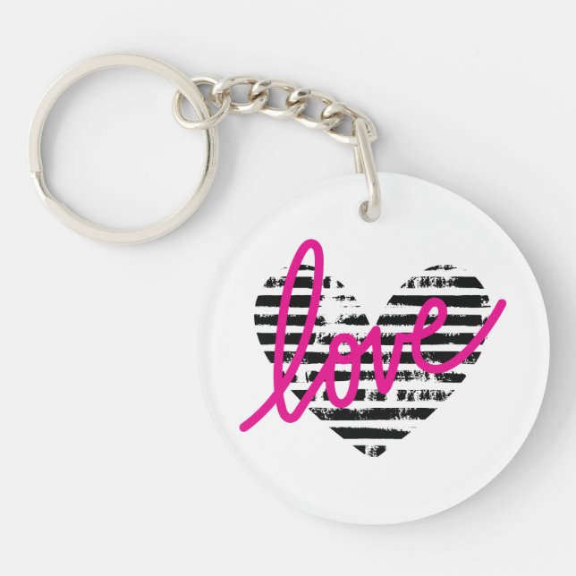 Llavero Diseño de Amor de Corazón Rayado (Frente)