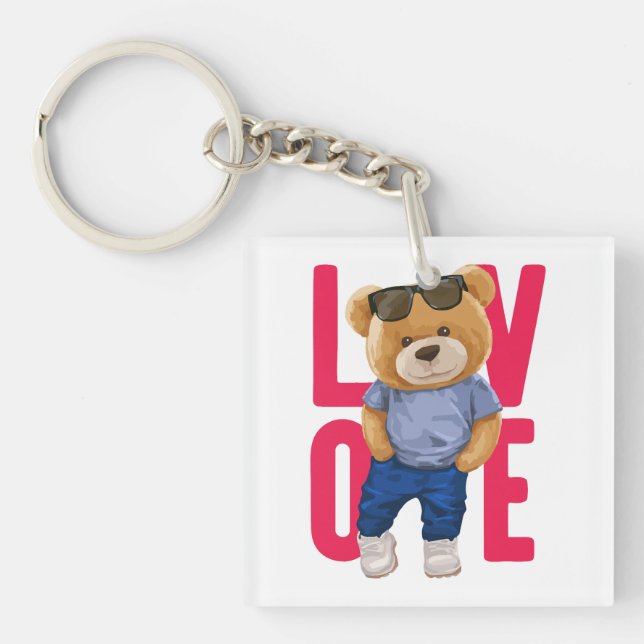 Llavero Diseño de amor de osito de San Valentín (Frente)