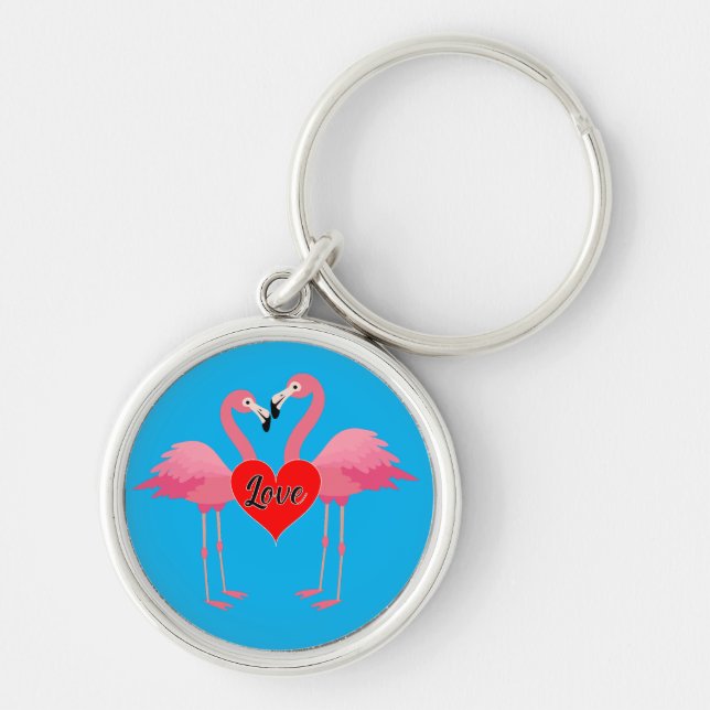 Llavero Diseño de amor Flamingo Rosa - Keychain redondo pr (Frente)