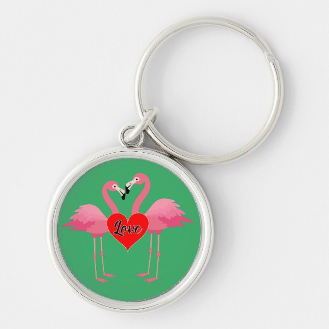 Llavero Diseño de amor Flamingo Rosa - Keychain redondo pr (Frente)